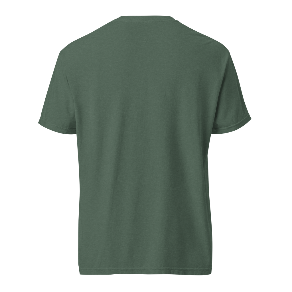 Black, Poly & Unapologetic heavyweight tee — blue spruce, back view.