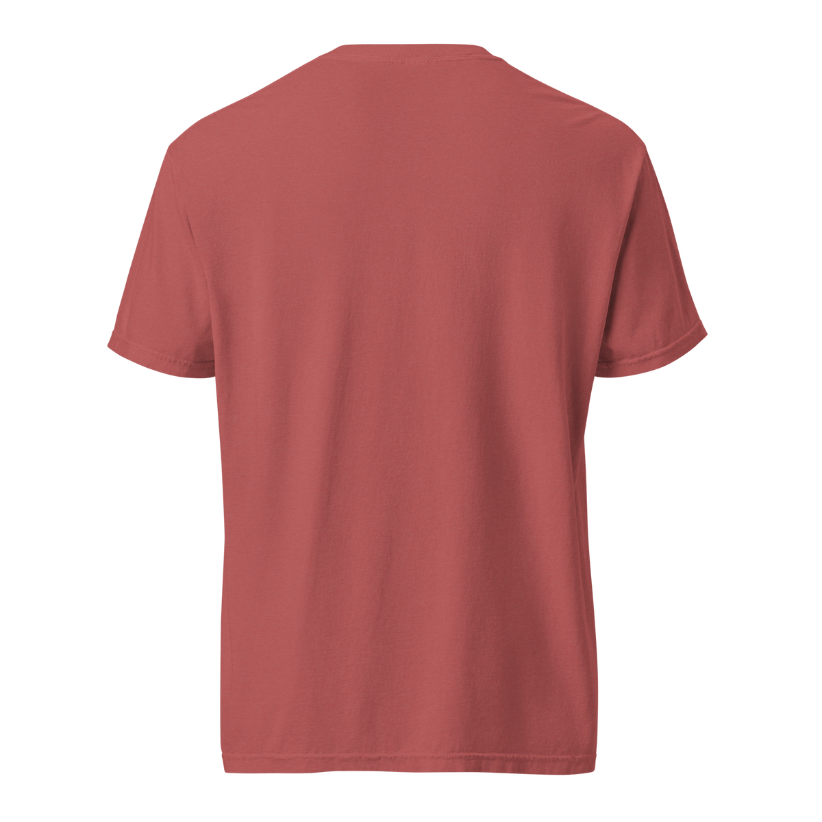 Black, Poly & Unapologetic heavyweight tee — crimson, back view.