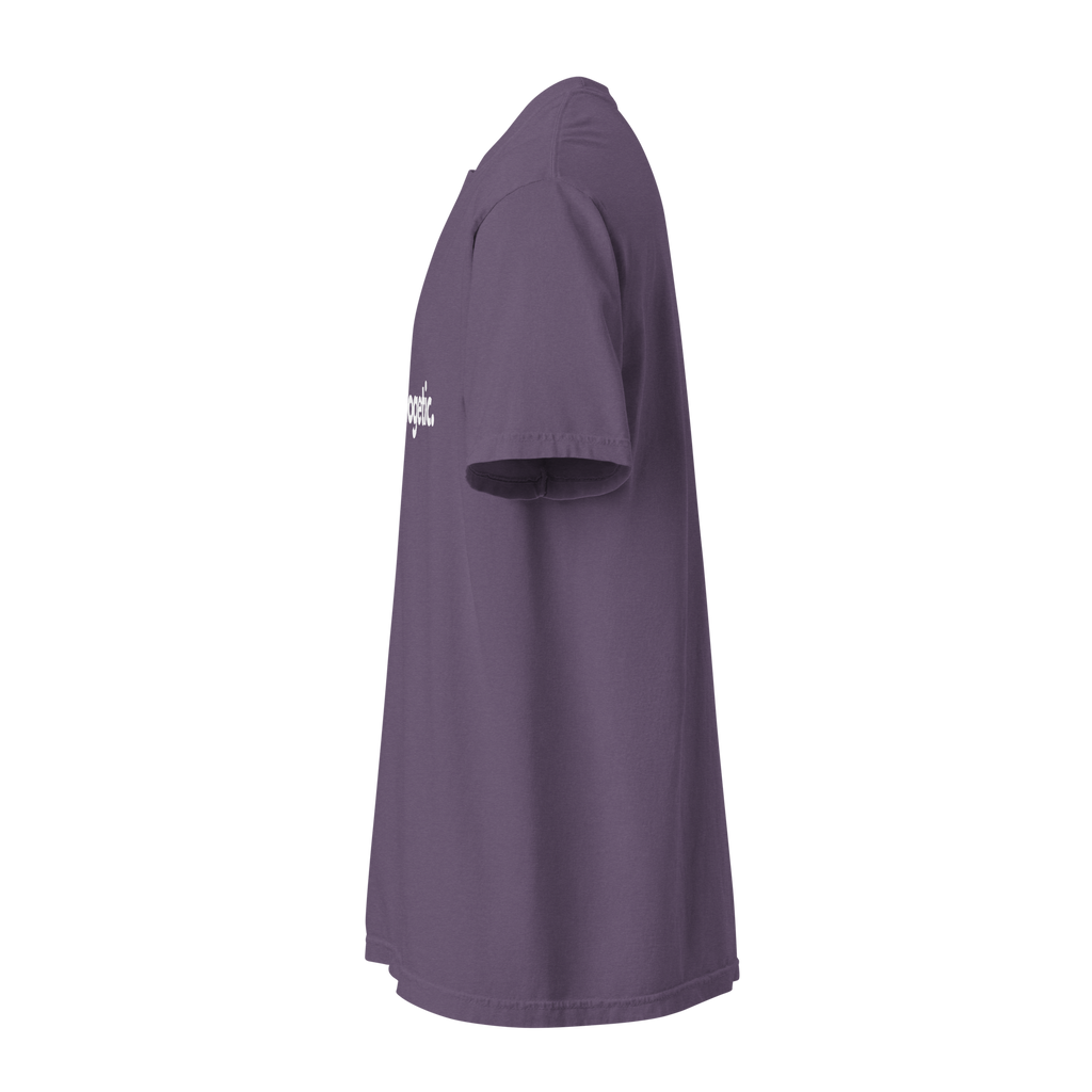 Black, Poly & Unapologetic heavyweight tee — grape, left view.