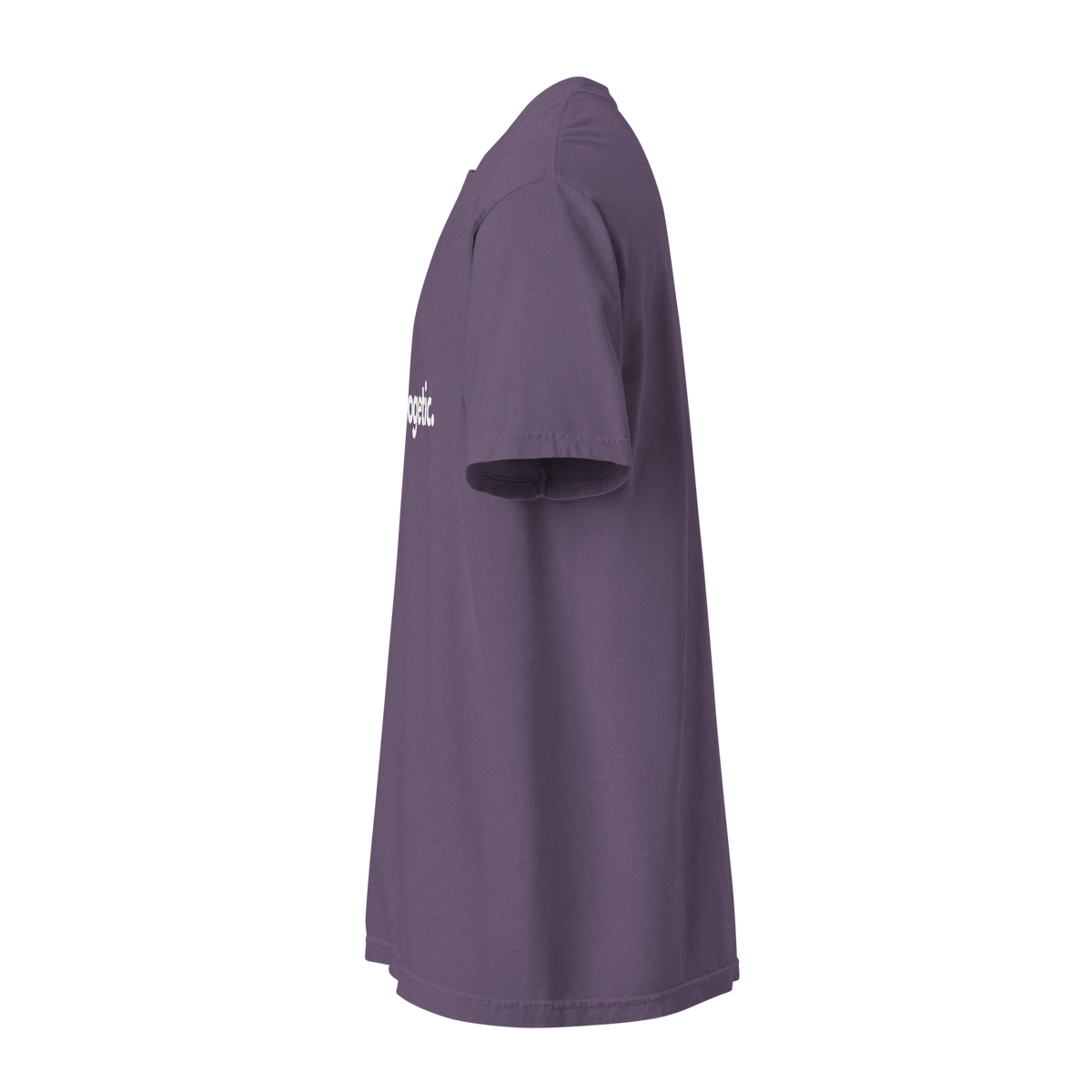 Black, Poly & Unapologetic heavyweight tee — grape, left view.