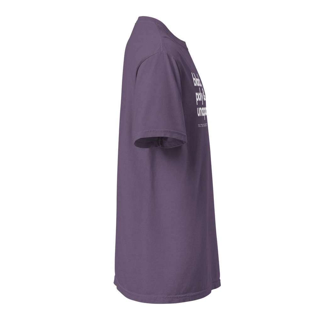 Black, Poly & Unapologetic heavyweight tee — grape, right view.