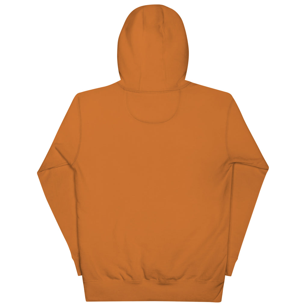 Black, Poly & Unapologetic hoodie — adobe, back view.