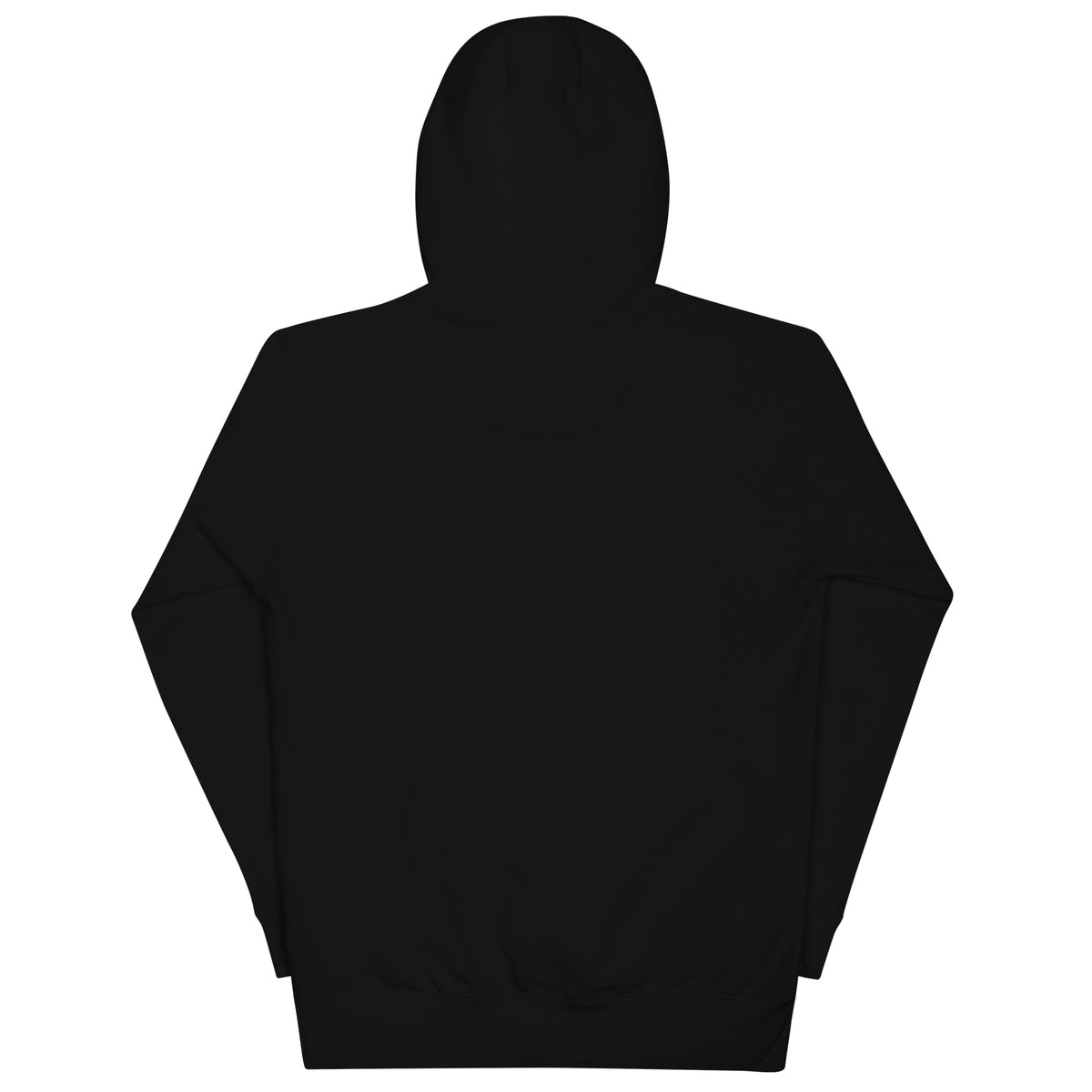 Black, Poly & Unapologetic hoodie — black, back view.