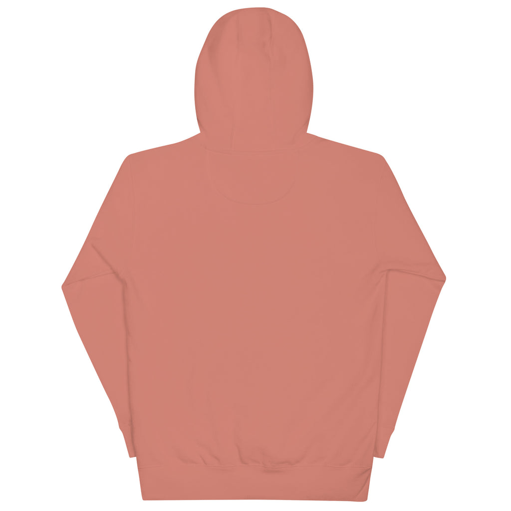 Black, Poly & Unapologetic hoodie — dusty rose, back view.