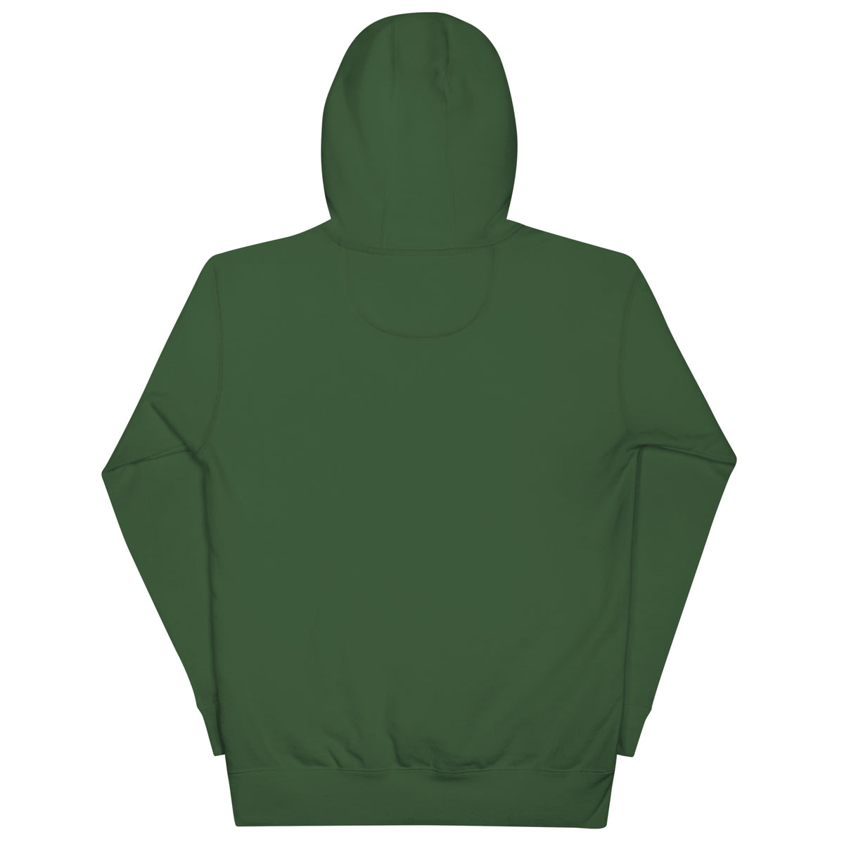 Black, Poly & Unapologetic hoodie — forest green, back view.