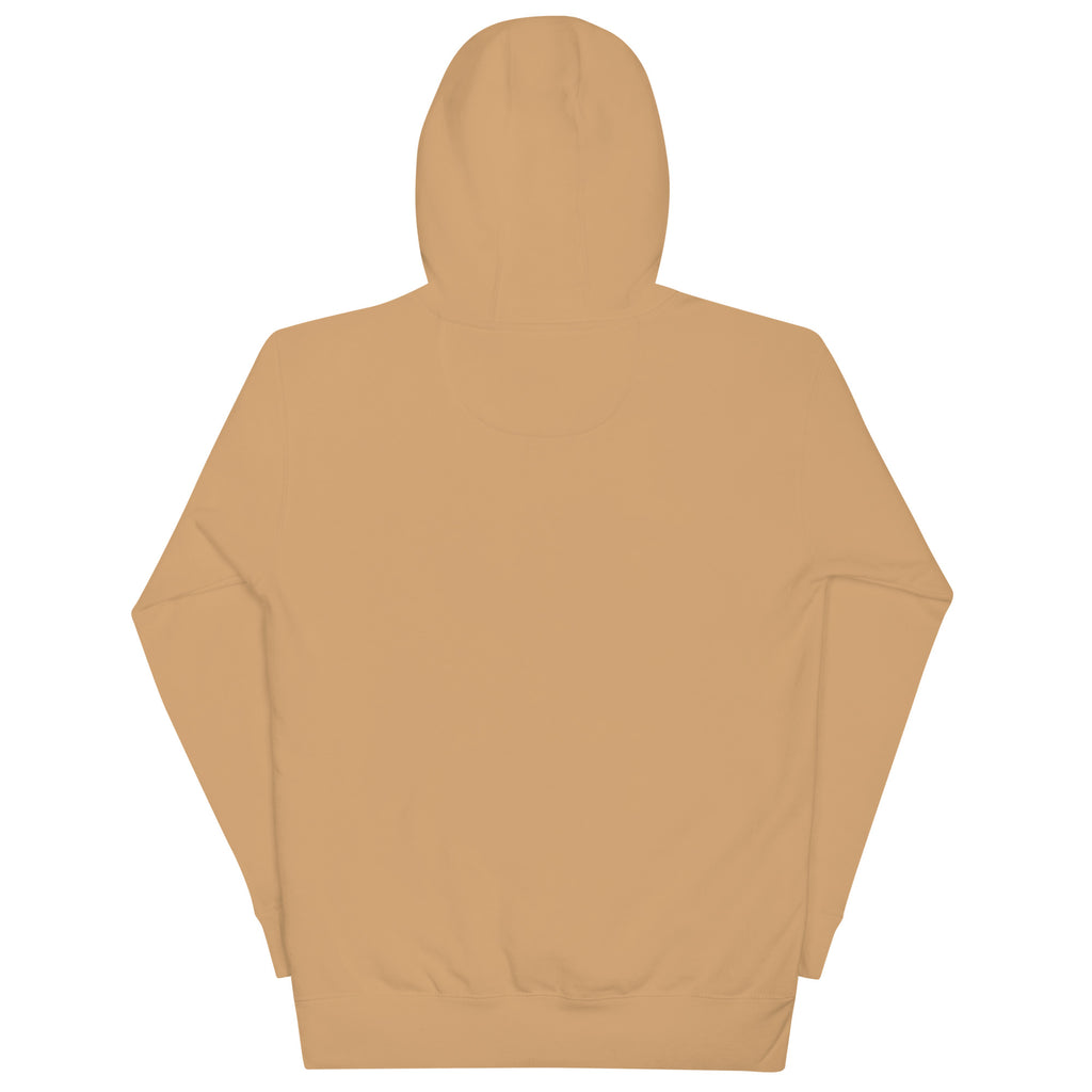 Black, Poly & Unapologetic hoodie — khaki, back view.