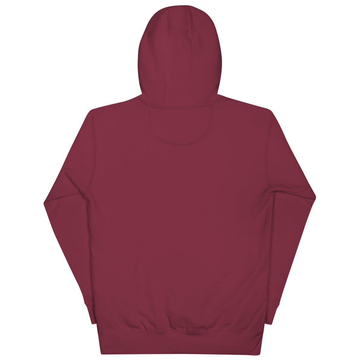 Black, Poly & Unapologetic hoodie — maroon, back view.