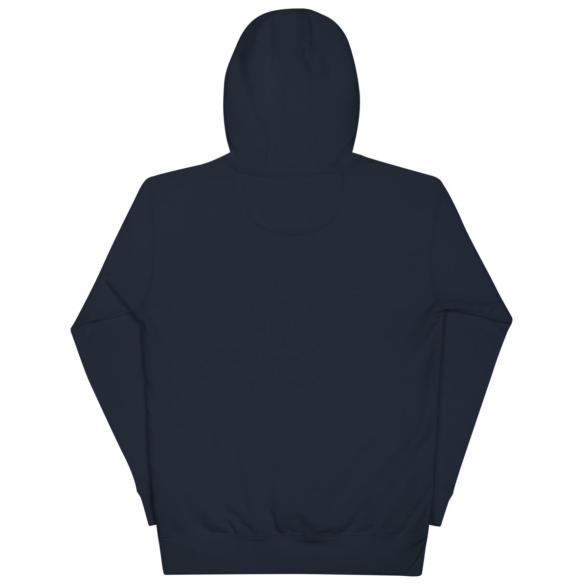 Black, Poly & Unapologetic hoodie — navy blazer, back view.