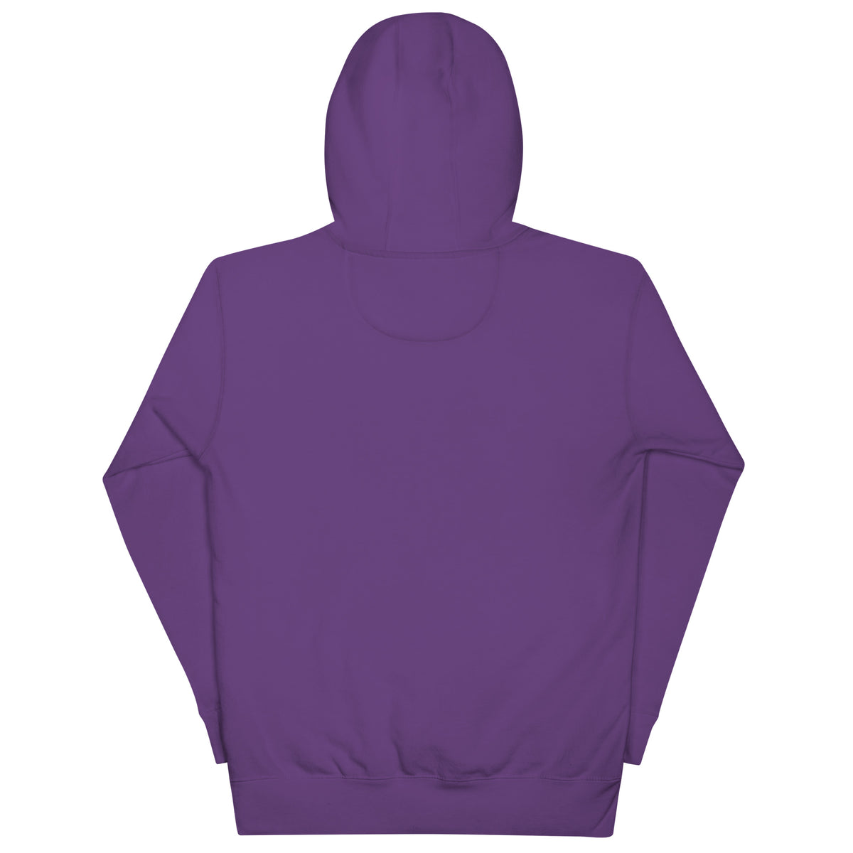 Black, Poly & Unapologetic hoodie — purple, back view.
