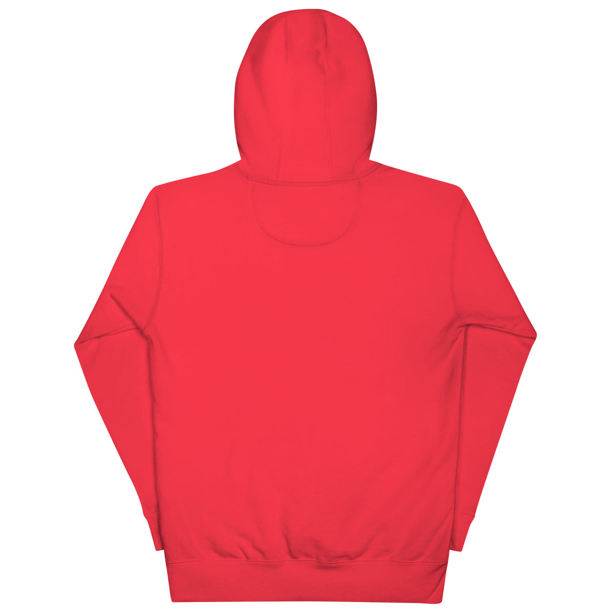 Black, Poly & Unapologetic hoodie — team red, back view.