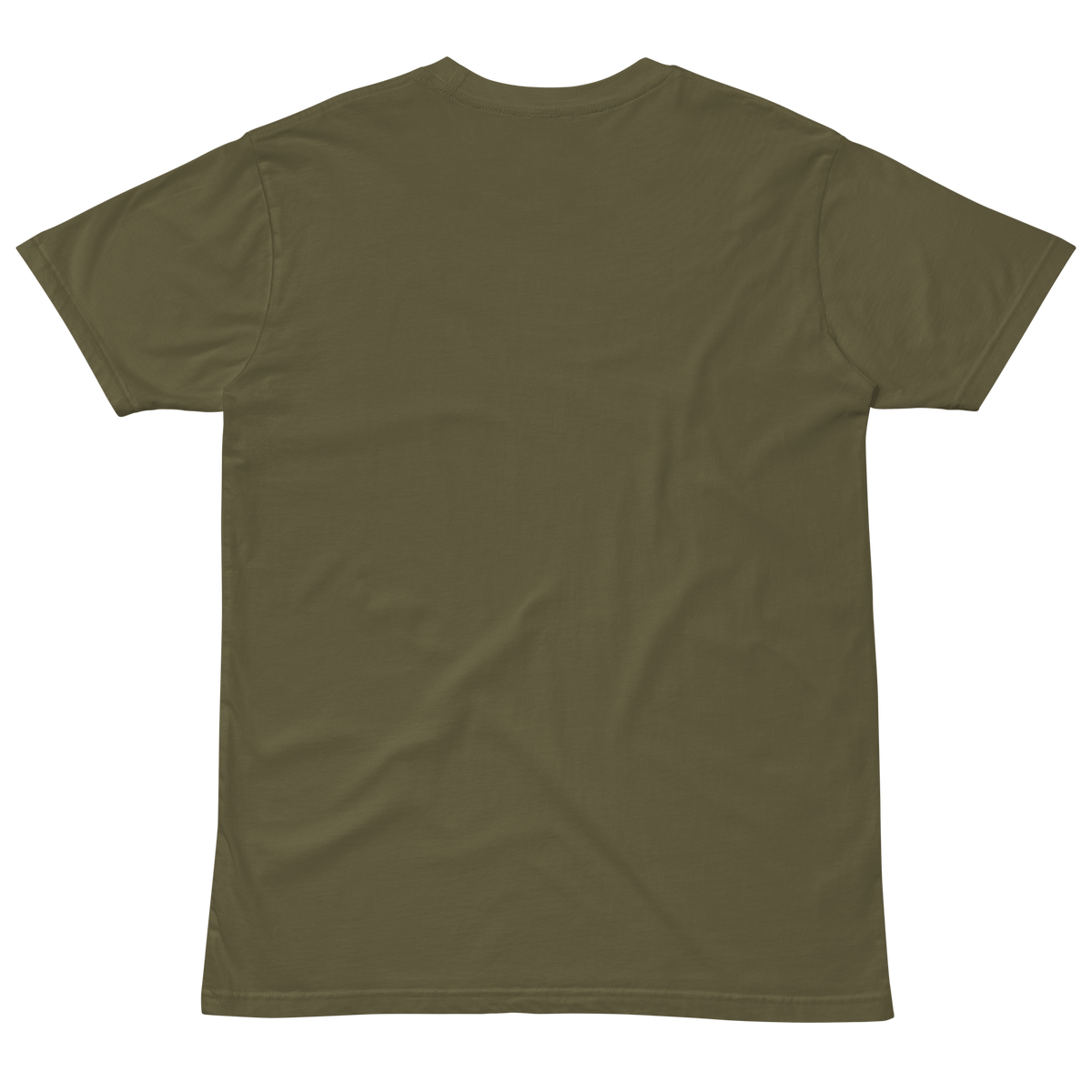 Compersion Over Comparison premium tee — army, back view.