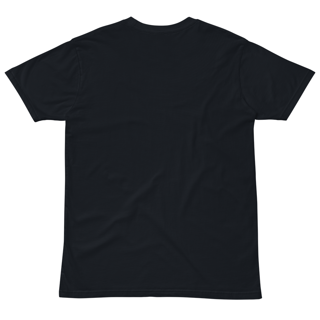 Compersion Over Comparison premium tee — navy, back view.