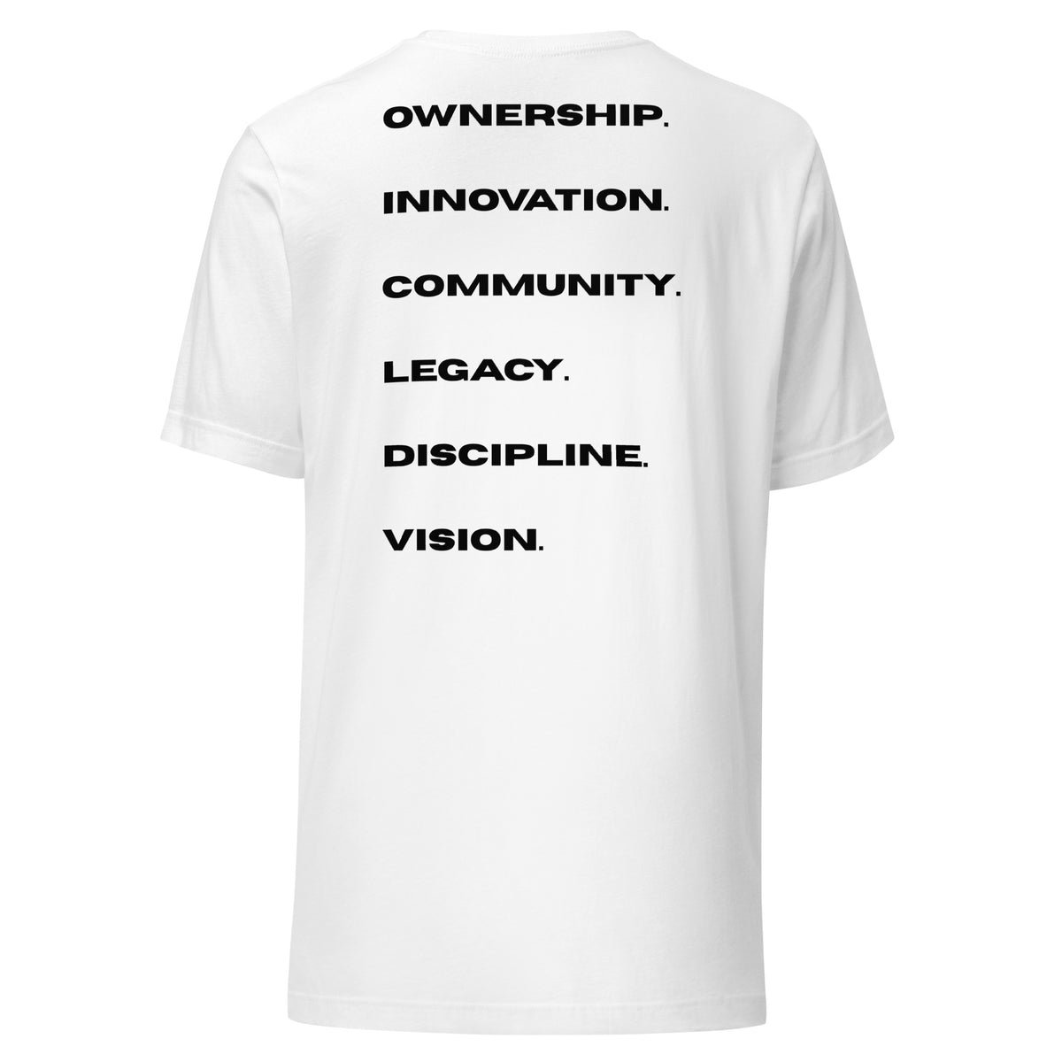 The Blueprint Tee by BLEXCELLENCE, alternate back view on white shirt
