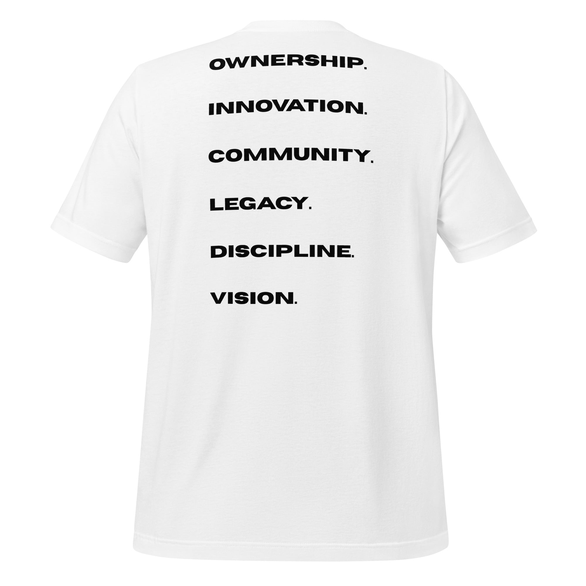 The Blueprint Tee by BLEXCELLENCE, final back view on white shirt