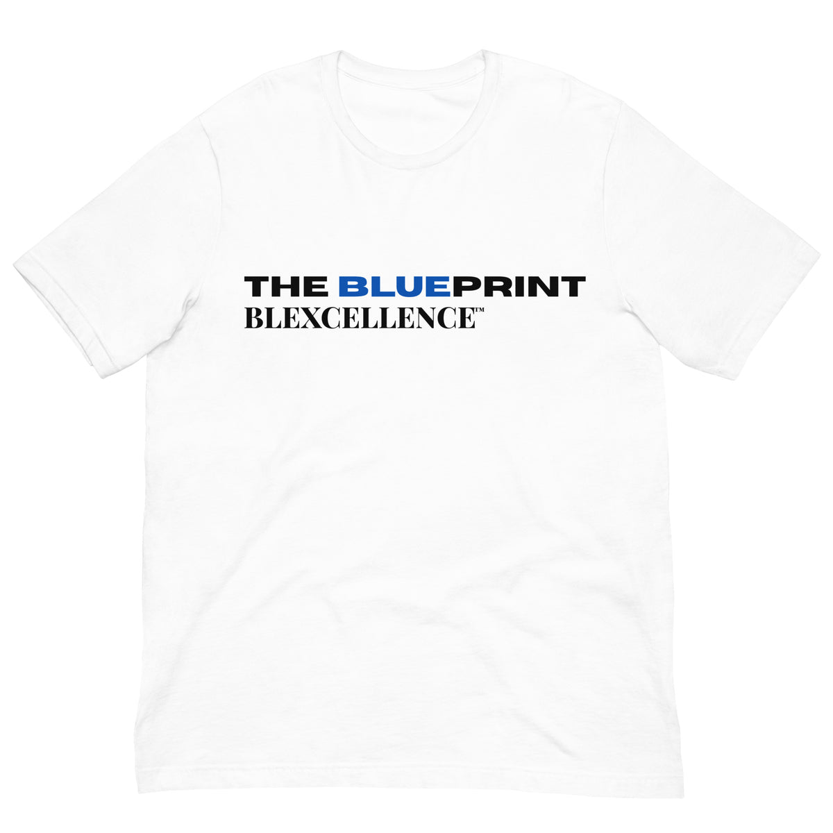 The Blueprint Tee by BLEXCELLENCE, alternate front print view on white shirt